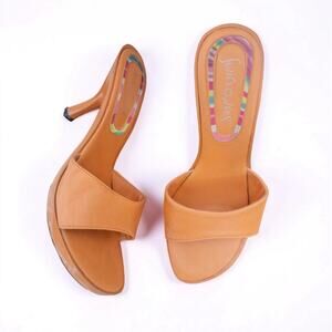 Y2K Sunflowers Orange Kitten Heel Mule Sandals Womens Size 9